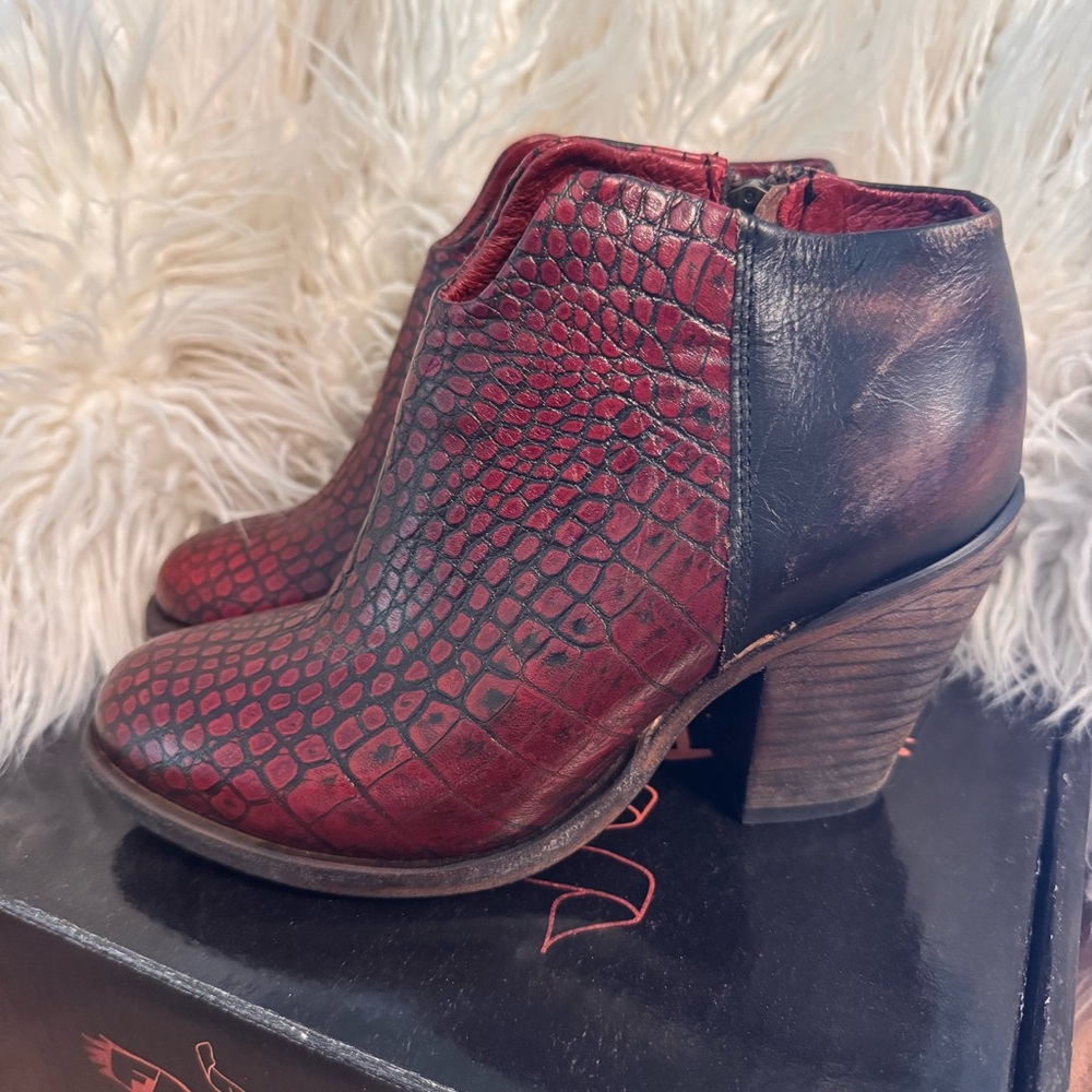 Freebird by Steven Red and Black Croco Detroit Ankle Boots